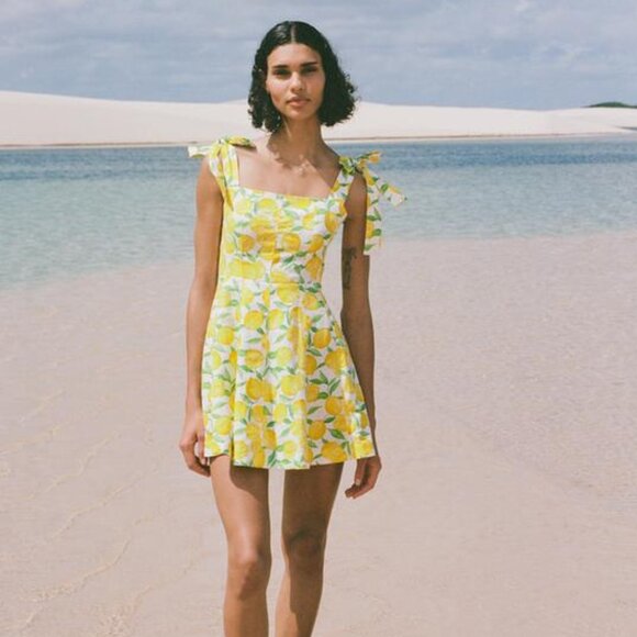 PRINTED LINEN BLEND MINI DRESS - Picture 6 of 10